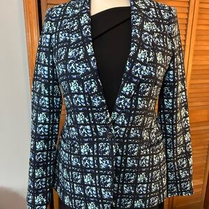 Elegant Black and Blue Patterned Blazer